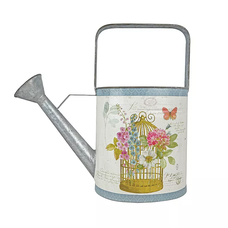 Handmade 3L Shabby Chic Birdcage Print Metal Watering Can with Square Handle - Decorative Garden Accessory