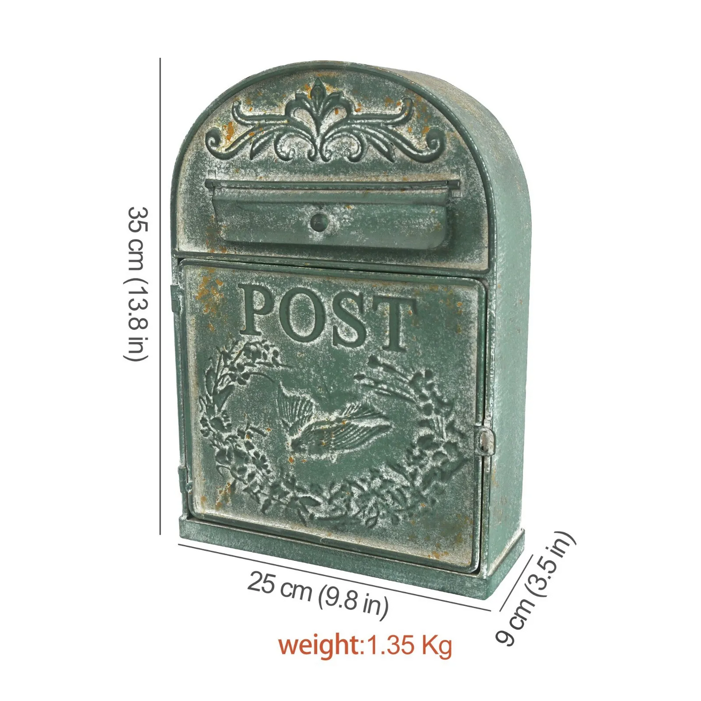 Green Metal Wall-Mounted Mailbox - Vintage-Inspired Decorative Mail Holder for Home & Garden
