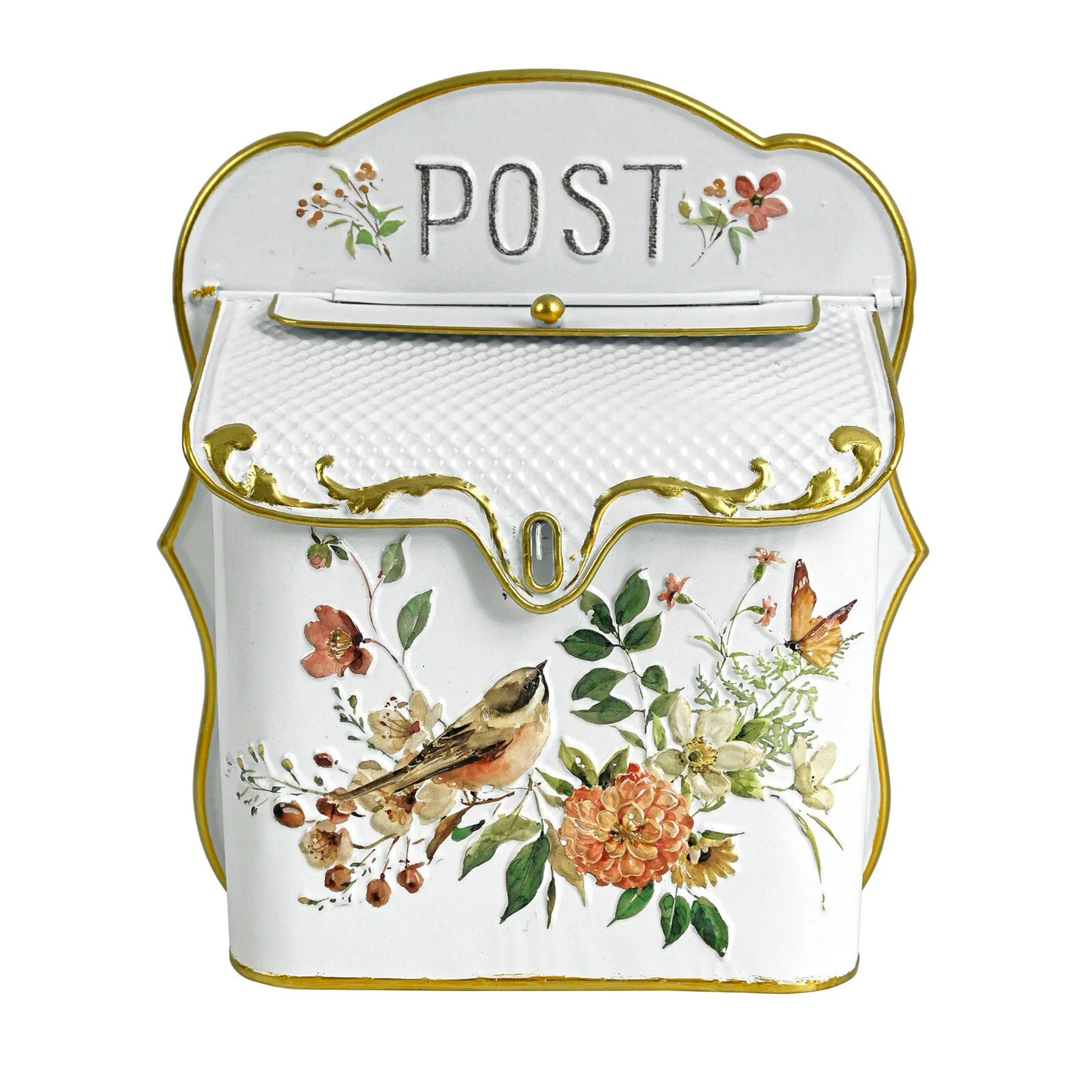 Flower & Bird Pattern Metal Decorative Wall Mounted Mailbox For Garden & Outdoor Use