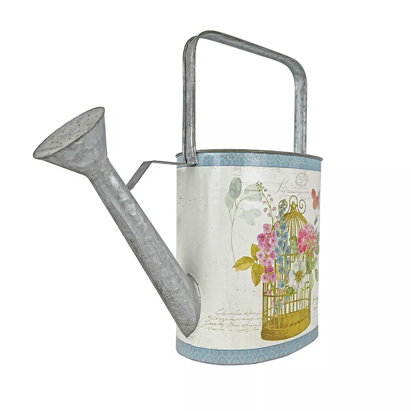 Handmade 3L Shabby Chic Birdcage Print Metal Watering Can with Square Handle - Decorative Garden Accessory